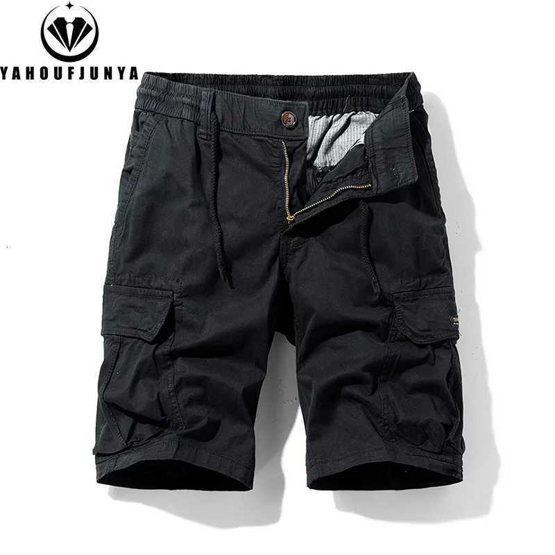 Men Summer Solid Color Outdoor Leisure Cargo Comfortable Shorts Men Elastic Waist Loose Straight High-Quality Design Shorts Male Z260331