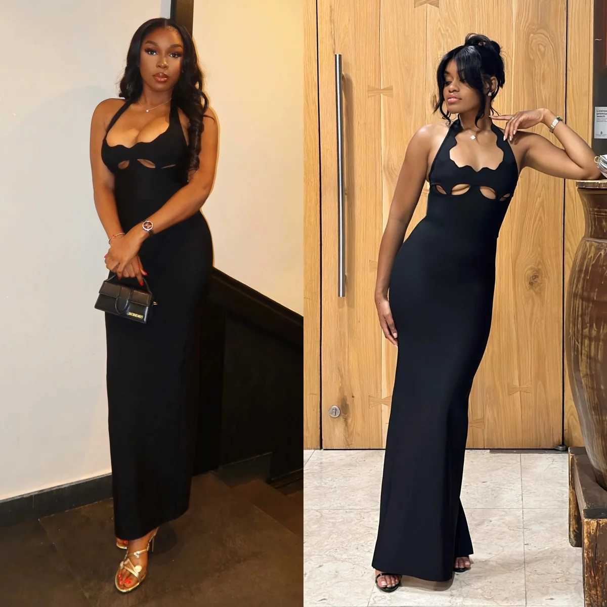 VC Black Halter Elegant Dress For Women 2025 New Summer Evening Party Celebrity Bodycon Long Dress Red Brown Prom Vestido C260331