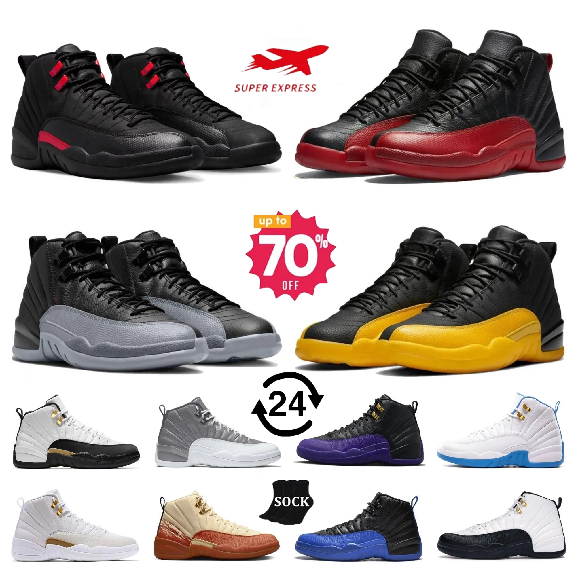 Basketball Shoes 12 12s j12 Mens Jump shoes Red Taxi Flip Playoffs Fieled Purple Brilliant Orange Wolf Grey Flu Game Royalty Barons Blueberry Sport Sneakers