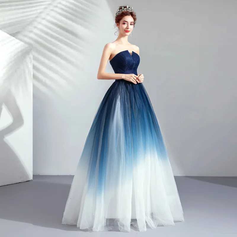 Dream Starry Annual Meeting Dress Gradual Change Blue Performance Clothes Art Test Host Catwalk Wedding Banquet Evening Dress C260331