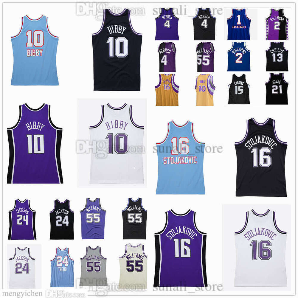 Maglie Da Basket Retro Mans XS 6XL Chris 4 Webber Mike 10 Bibby Peja 16 Stojakovic Bobby 24 Jackson Jason 55 Williams Mitch 2 Richmond 1 Archibald 1-image