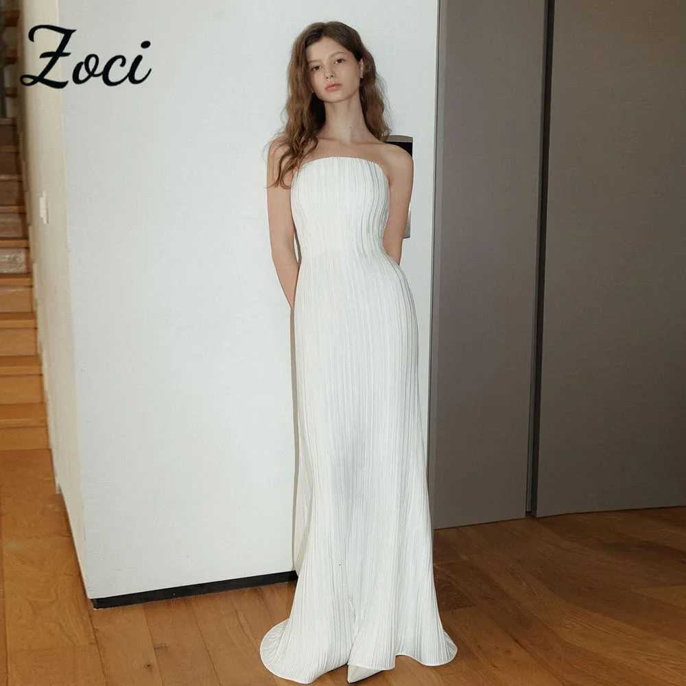 Zoci Luxury Strapless Wedding Dresses Sleeveless Pleats Satin Draped Korea Photos Shoot Dress Customized Backless Bridal Gown C260331