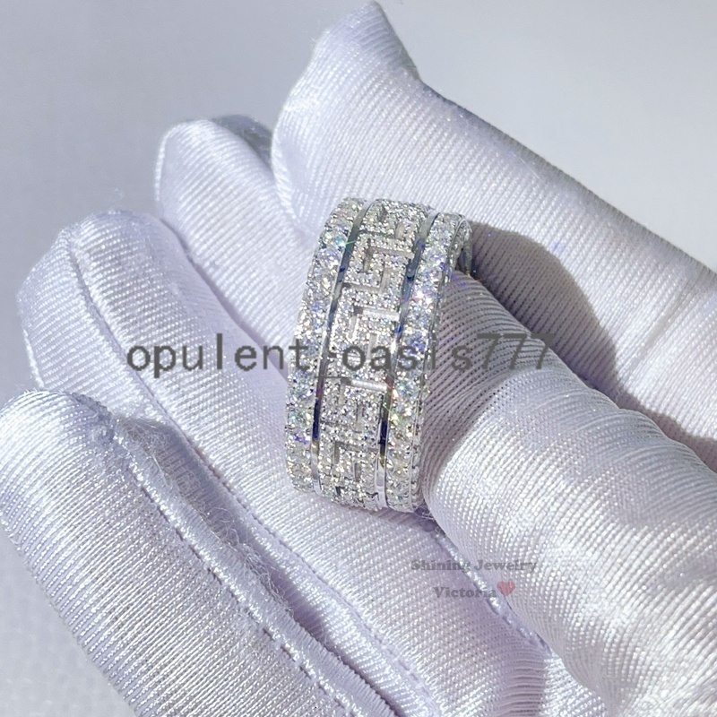 Guangzhou Shining Jewelry Iced Out Men Fashion Style Solid 10K White Gold Greek Key Ring With Moissanite