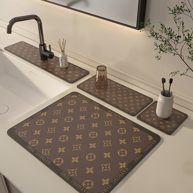 Bathroom Water Absorption Faucet Kitchen Draining Non-Slip Thickened Countertop Heat Insulation Coaster Sink Mat
