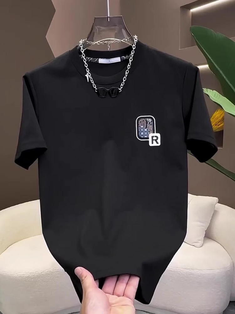 Summer New Arrivals Men's T-Shirts | Minimalist Letter Print 100% Cotton Slim-Fit Crew Neck Versatile Trendy Tops