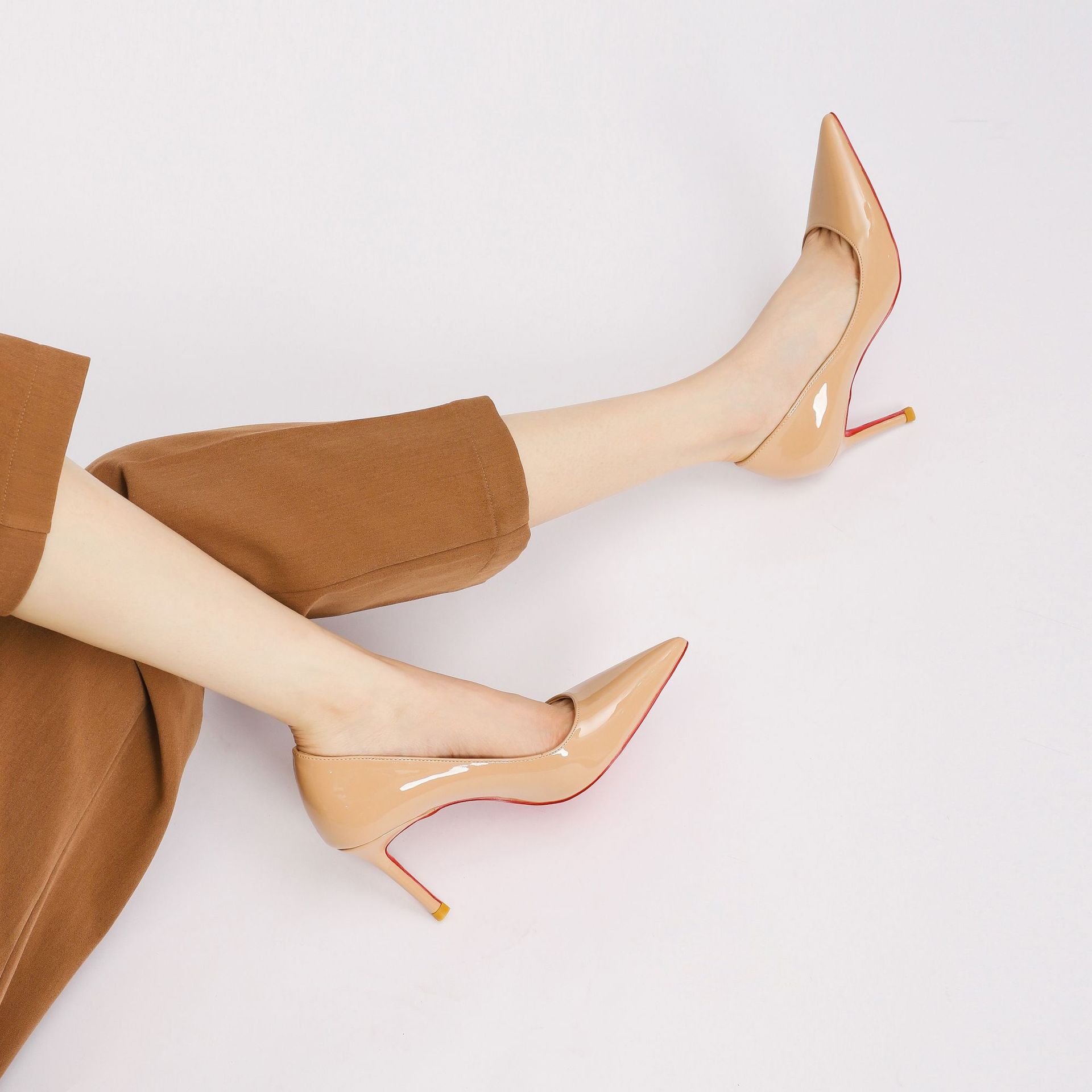 2026 Women's Sexy Patent Leather Red Sole Pumps Pointed Toe Stiletto Heels Elegant Office Career Single Shoes