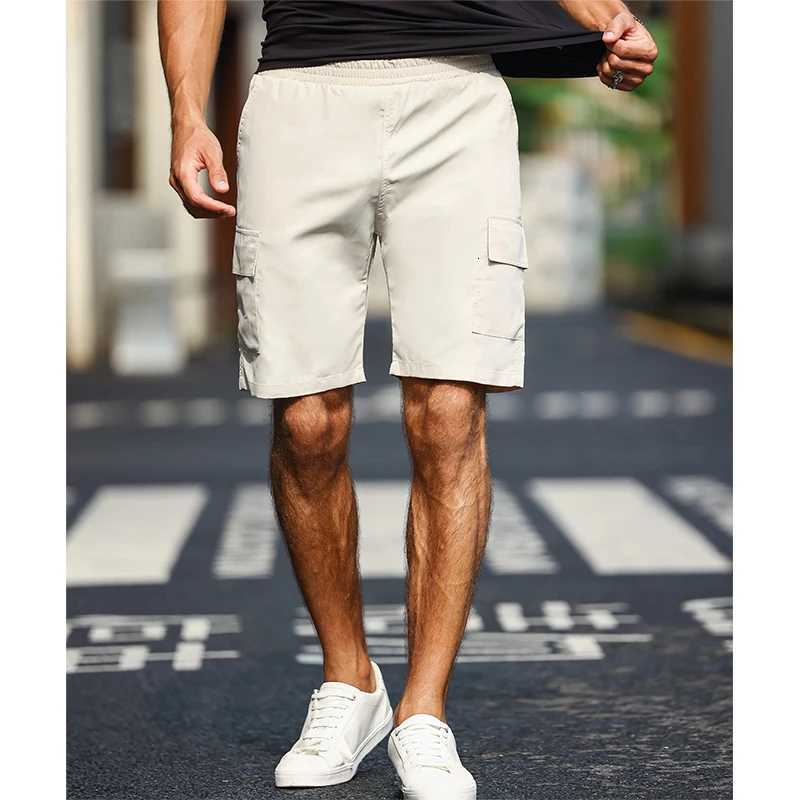 Mens Solid Color Cargo Shorts with Pockets Drawstring Waist Elastic Side Loose Fit Chino Summer Lightweight Trousers Z260331