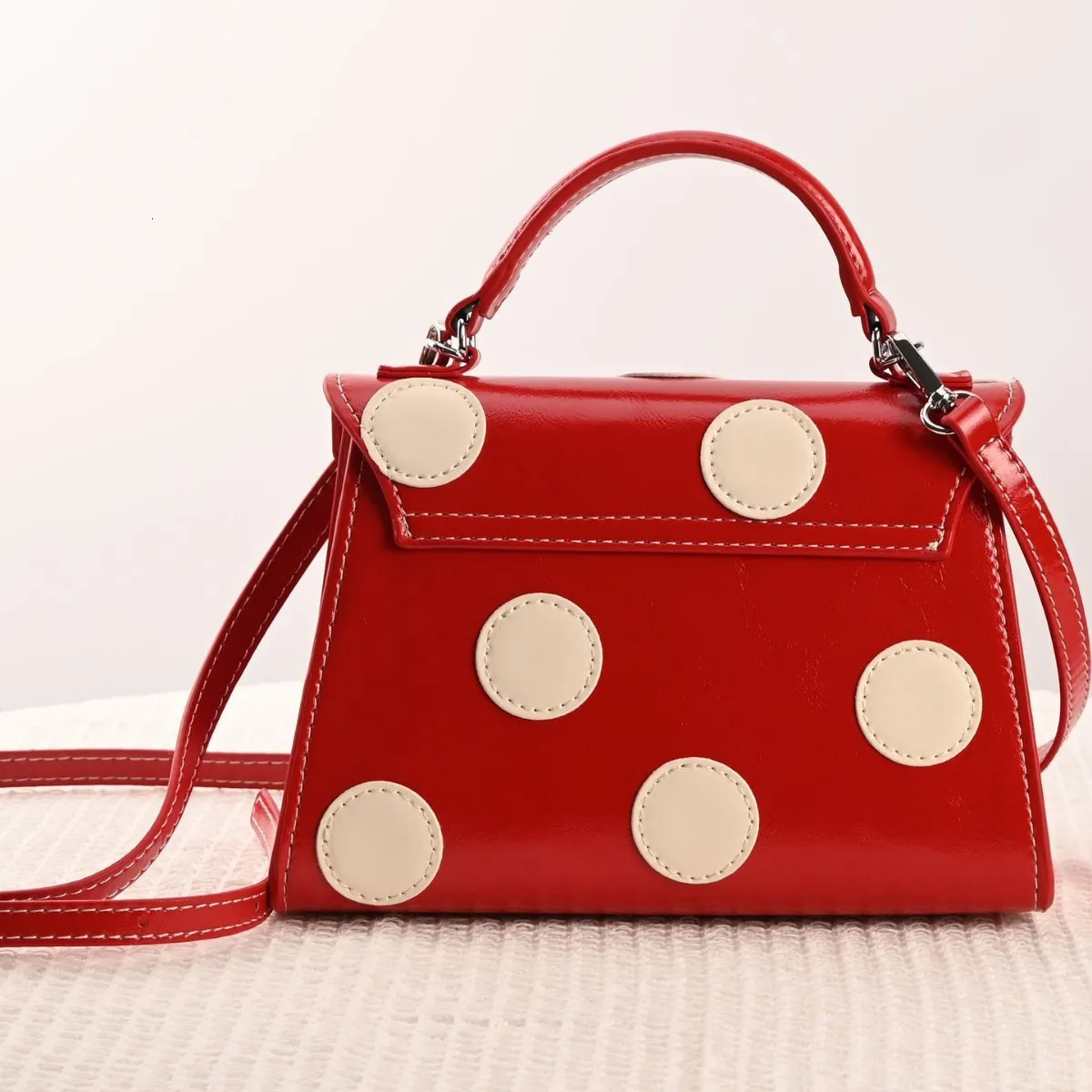 Romantic Polka Dot Handbag Box Shape Bag Top Handle Bag Simple Color Versatile Crossbody Bag 260324