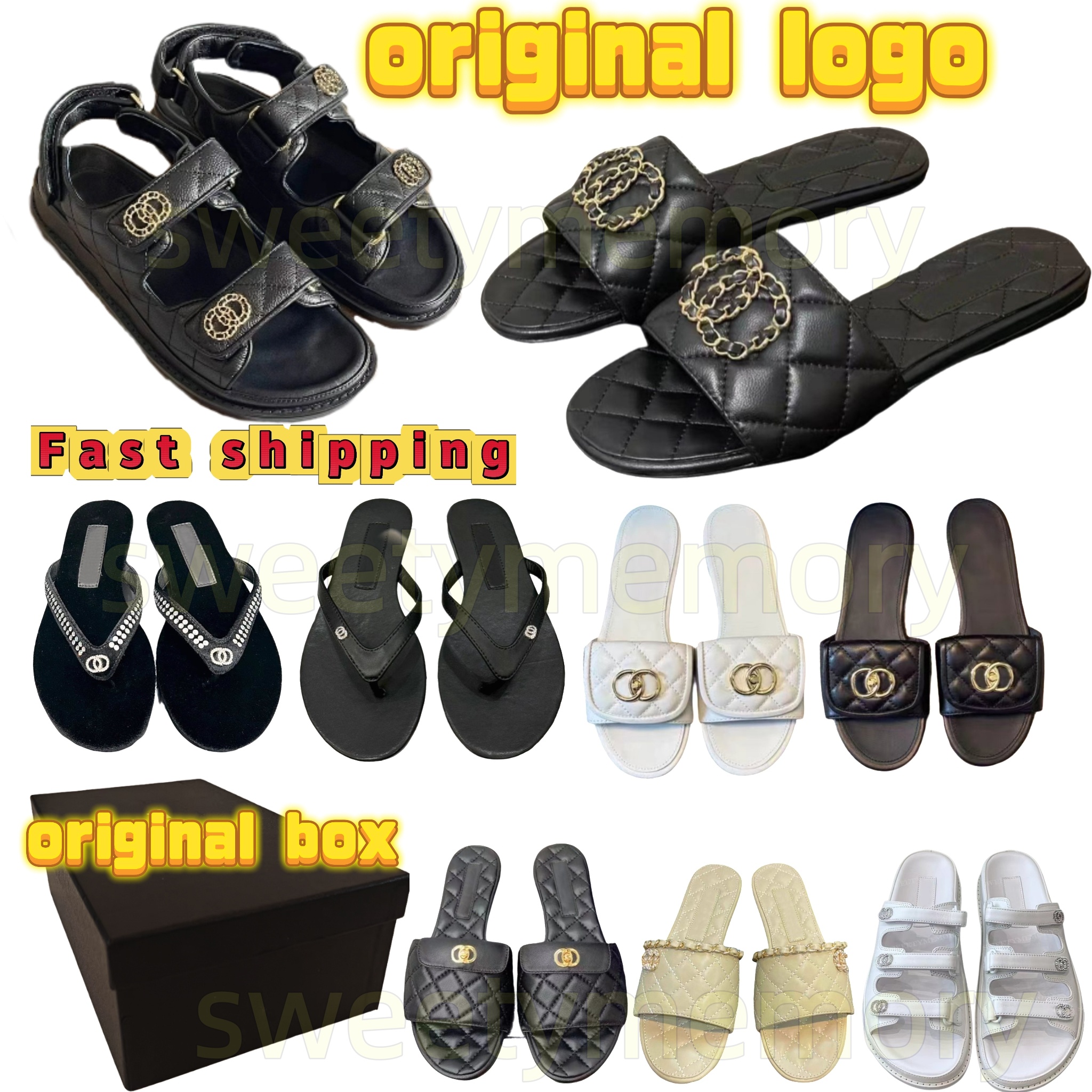 Designer Sandals CC slides Calfskin Dad Sandals Beach Strap Genuine Leather Fashionable Platform Flats Buckle Sandal Slip On Ankle Strap Flip Flop size 35-42