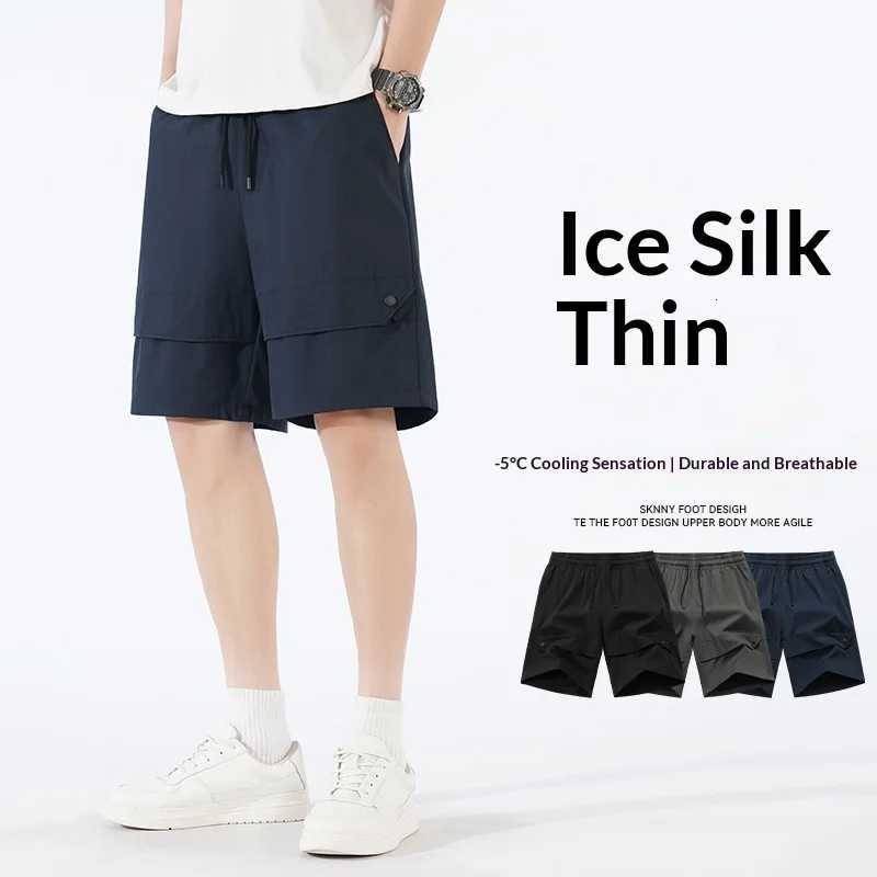 Mens Summer Ice Silk Cargo Shorts Loose Straight Knee-Length Quick-Dry Breathable Casual Sports Shorts Plus Size Multi-Color El Z260331