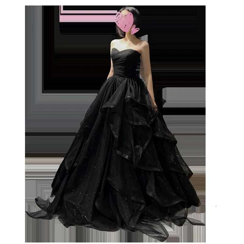 Temperament Black Elegant Wedding Party Dresses Strapless Tiered Draped graduate Robe 2025 New Ball Gown Formal DressQuinceanera C260331
