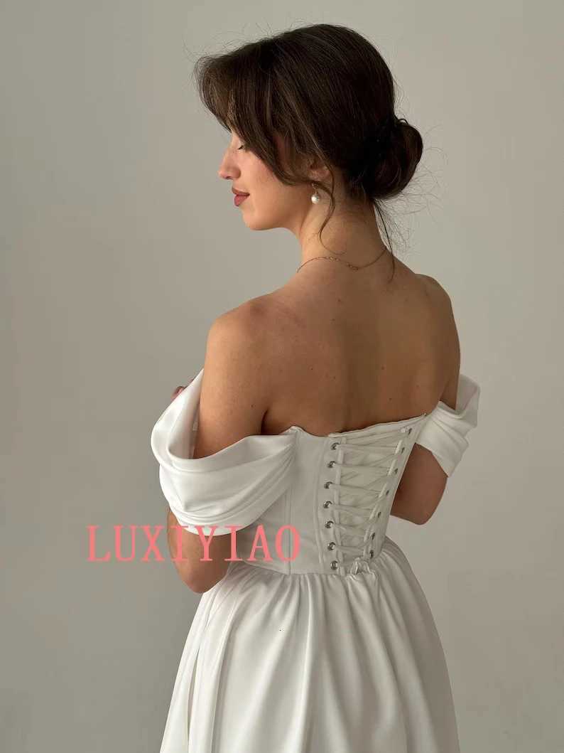 Customized Rode De Morrie 2026 Popular Off The Shoulder Pleat Sweetheart Thick Satin A Line Wedding Dress V-shape Waistline C260331