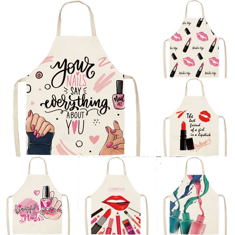 Lipstick makeup linen apron for kitchen stain resistance household waist wrap cooking sleeveless cartoon apron X260331