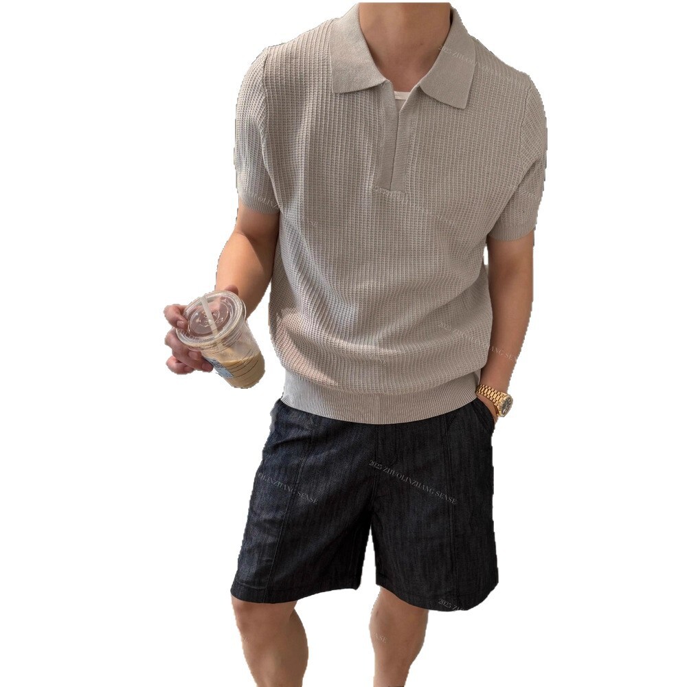 Luxury Brand Men Summer Seagull Collar Knitted Short Sleeve Polo Shirt Old Money Style Ice Silk Lightweight Breathable Casual Half Sleeve T Shirt Fash
