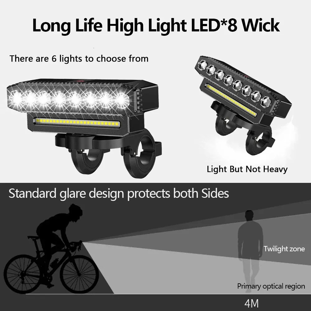 5/8 LED Bicycle Front Light USB Rechargeable 130dB Cycling Bike Horn Easy to Install 6 Modes Bicycle Bell Light 260331