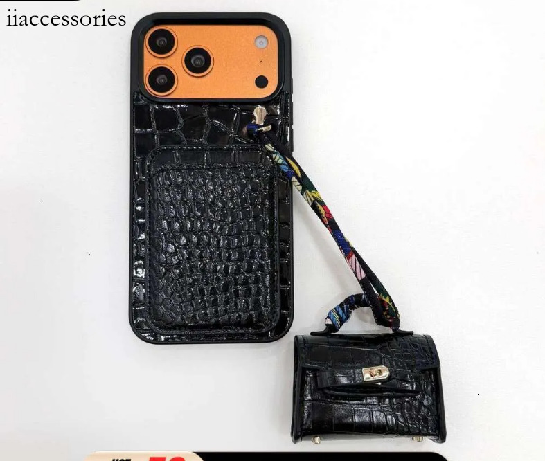 Phone Cases 17 PM Crocodile Pattern Case with Card Holder & Mini Earphone Pouch Trendy Women's Cover for Phone 17/15 Pro/12