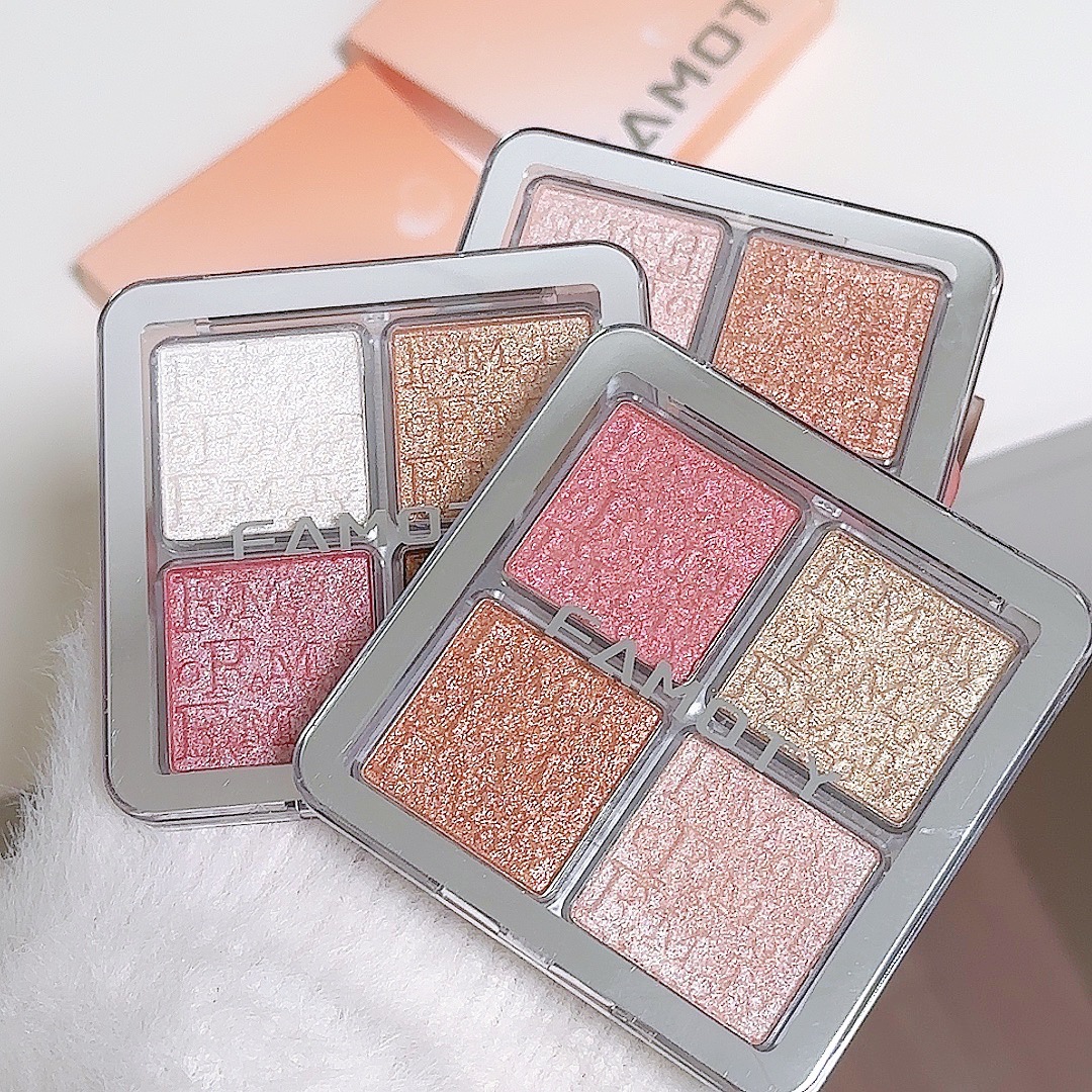 4-Color Highlight & Contour Palette, Shimmer Highlighter Powder, Long-Lasting, Brightening & Sculpting