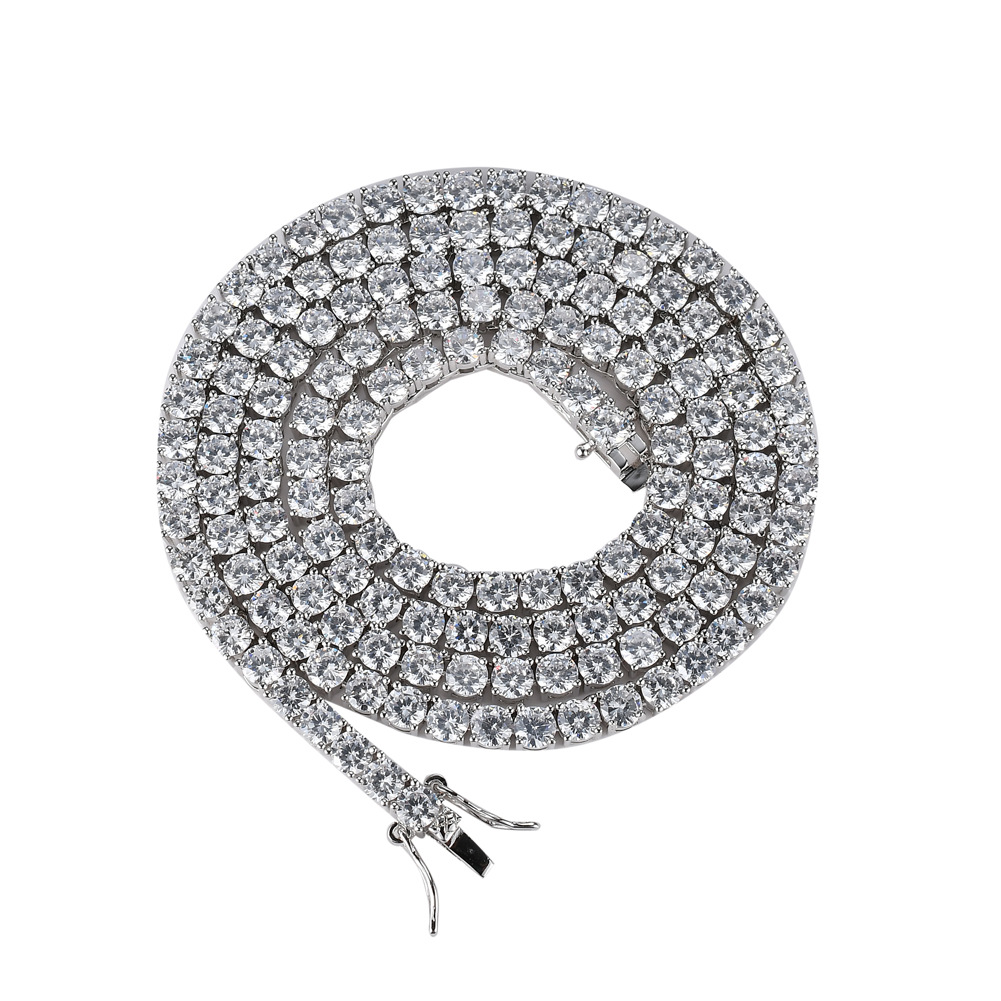 Tennis bracelet, 3mm CZ white cubic zirconia beads, men's bangle, 16inch (40cm) - 24inch (60cm) chain, women's bracelet, silver crystal brac