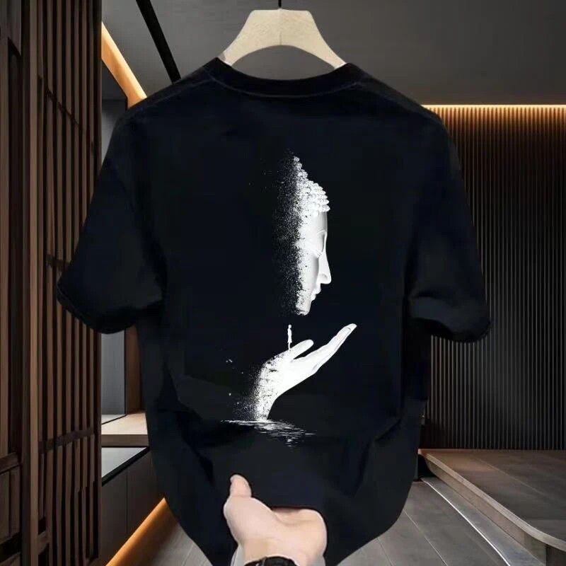 Summer New Arrivals Men's Japanese-Style T-Shirts | Heavyweight Cotton Buddha Graphic Oversized Trendy Casual Tees