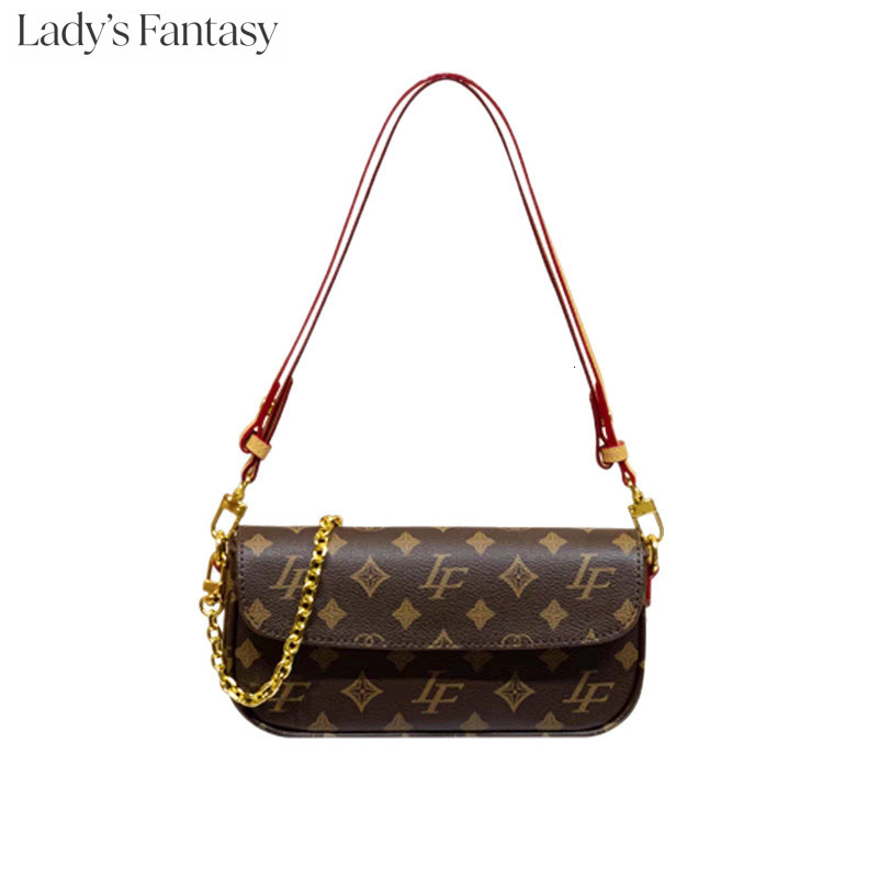 Lady's Fantasy Vintage Monogram Print Shoulder Bag for Women - Faux Leather Saddle Bag with Chain & Adjustable Strap, Classic Underarm Purse for 