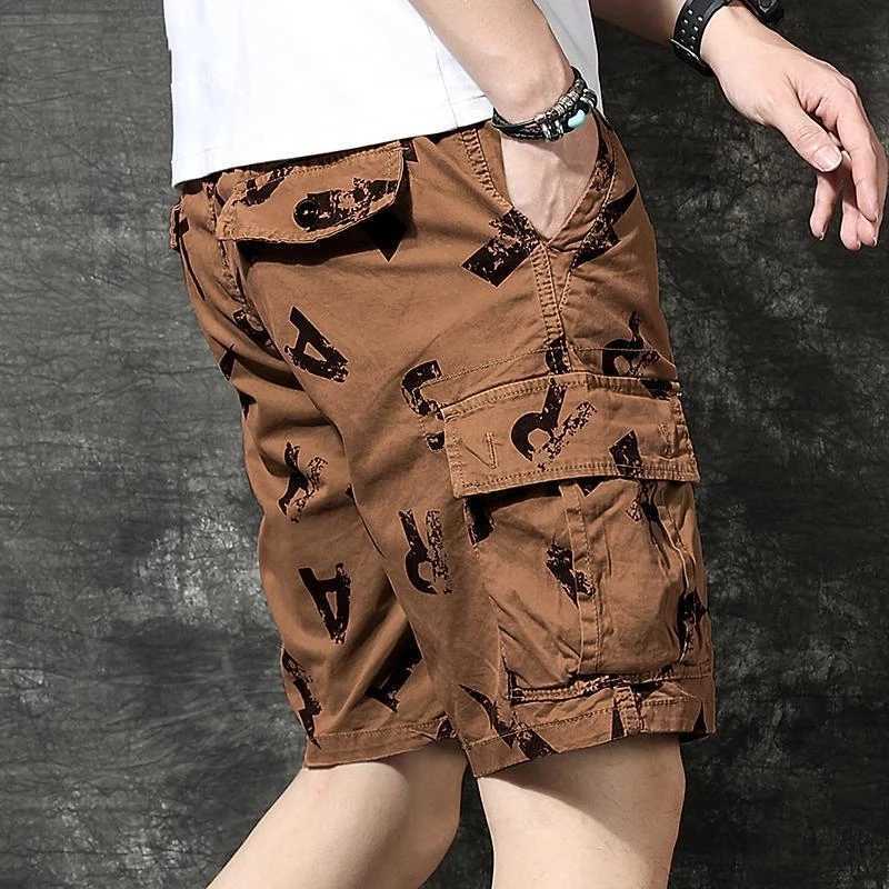 Fashionable Multi-pocket Printed Work Shorts Mens Loose and Comfortable Trendy Versatile Casual Five-point Pants Z260331