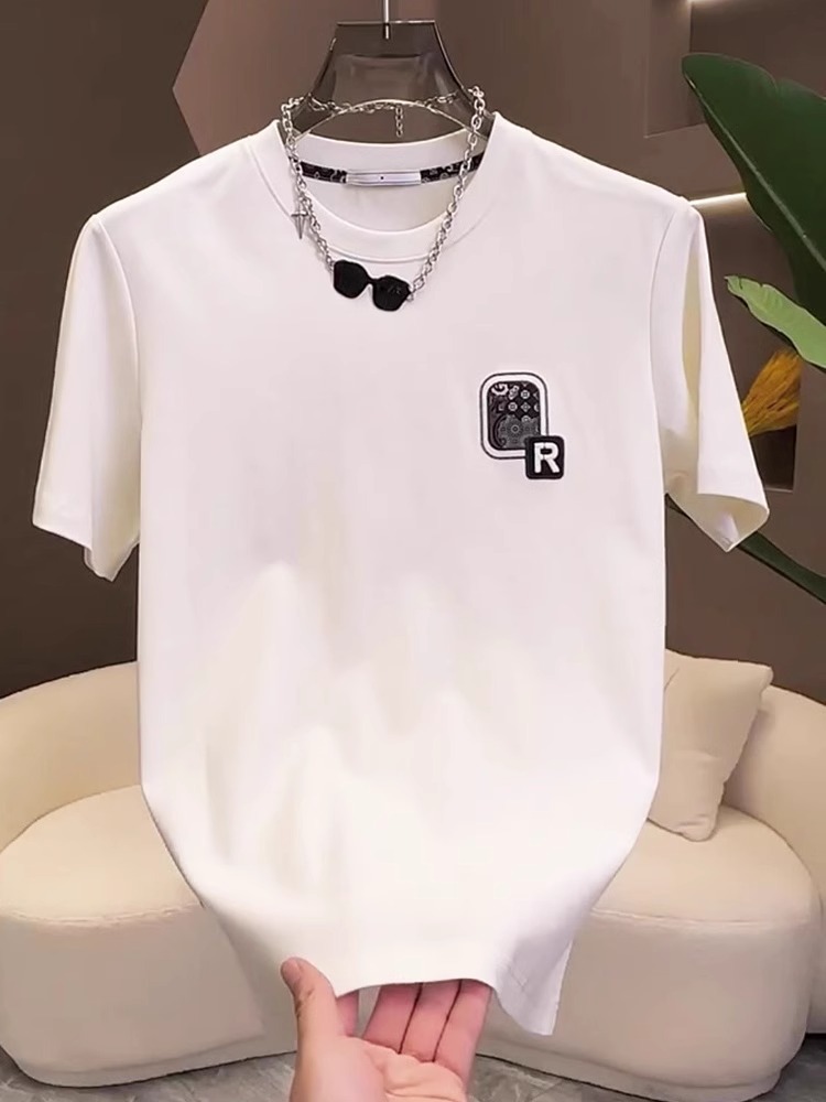 Summer New Arrivals Men's T-Shirts | Minimalist Letter Print 100% Cotton Slim-Fit Crew Neck Versatile Trendy Tops