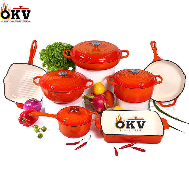 Set of 7 cast iron enamel cookware 24cm soup pot, mom pot, frying pan, non-stick pot, cast iron enamel cookware set L260529