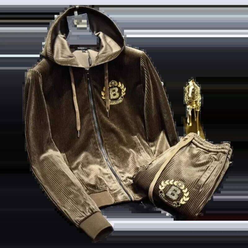 Clothing Autumn And Winter High Quality Fashion Brand Personalized Printing Casual Handsome Hooded Jacket Men's Suit