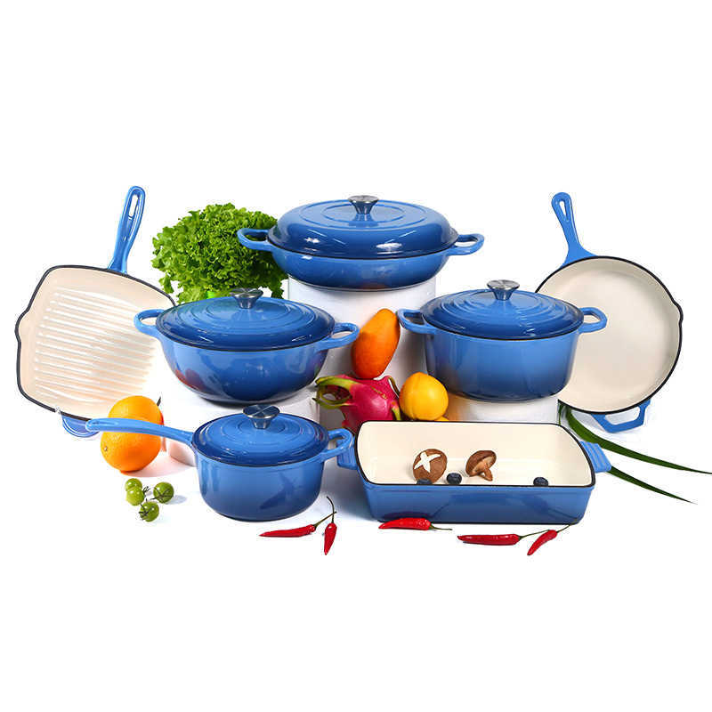 Set of 7 cast iron enamel cookware 24cm soup pot, mom pot, frying pan, non-stick pot, cast iron enamel cookware set L260529