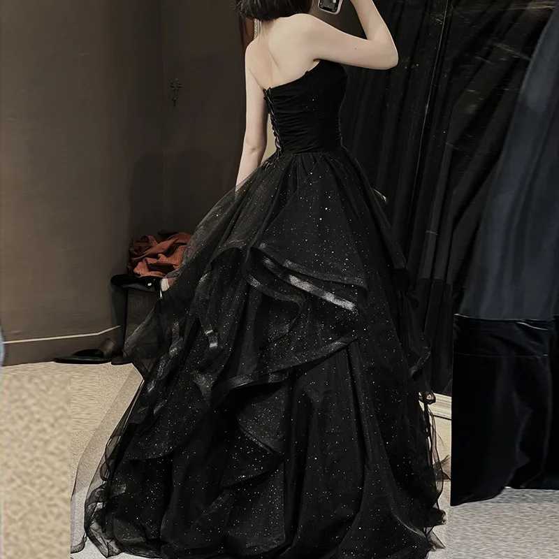 Temperament Black Elegant Wedding Party Dresses Strapless Tiered Draped graduate Robe 2025 New Ball Gown Formal DressQuinceanera C260331
