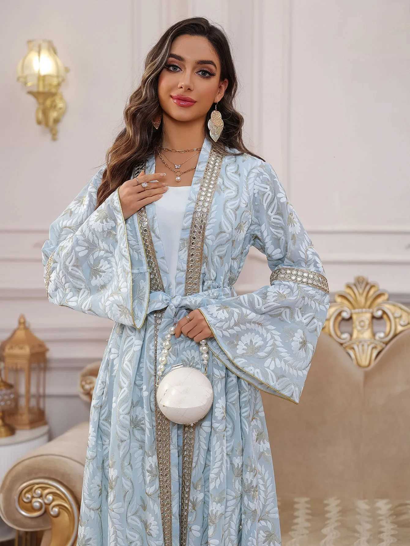 Eid Arab Muslim Party Dress Women Abaya with Inner Dress 2 Piece Set Jalabiya Morocco Kaftan Vestidos Dubai Ramadan Gown Robe C260331