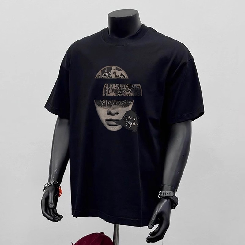 Heavyweight Cotton Streetwear Tees | American Trendy Printed Men's Summer Crew Neck Loose Versatile Short-Sleeve T-Shirts