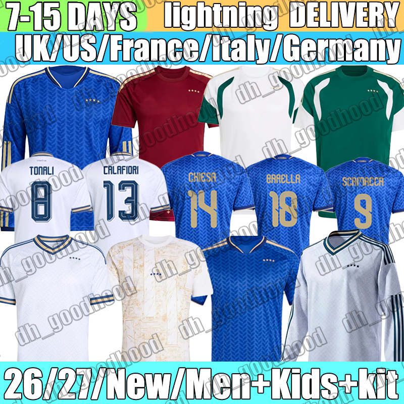 Italy Jersey TONALI BARELLA CHIESA Raspadori CALAFIORI Zaccagni maglia italia Soccer Jerseys FRATTESI Bastoni Esposito Frattesi 26 27 Football Shirt Men Kids Kit