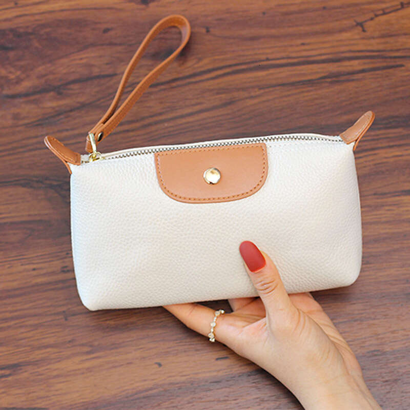 Genuine Clutch Women, Elegant, Can Hold Phone, Cowhide Wrist Strap, Soft Leather Zipper Long Wallet, Makeup Bag For Women