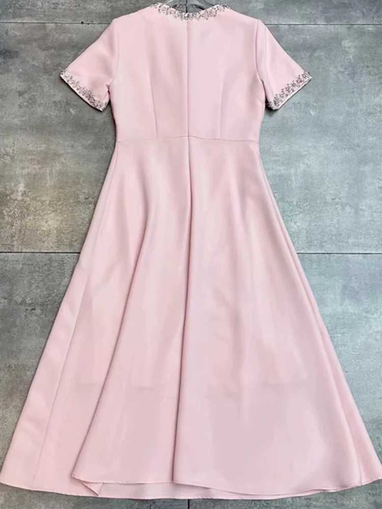 Heavy industry luxury bow short sLeeve dress high waist long skirt 2024 autumn womens new big swing A-line skirt C260331