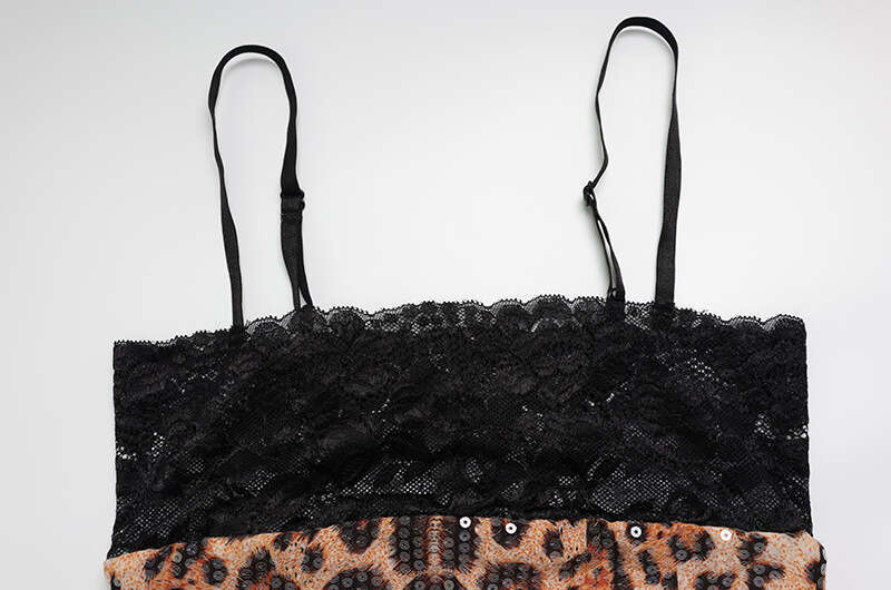 European And American New Fashion Sexy Leopard Print Sequin Strap Split Lace Patchwork Dress For Women Luanyun