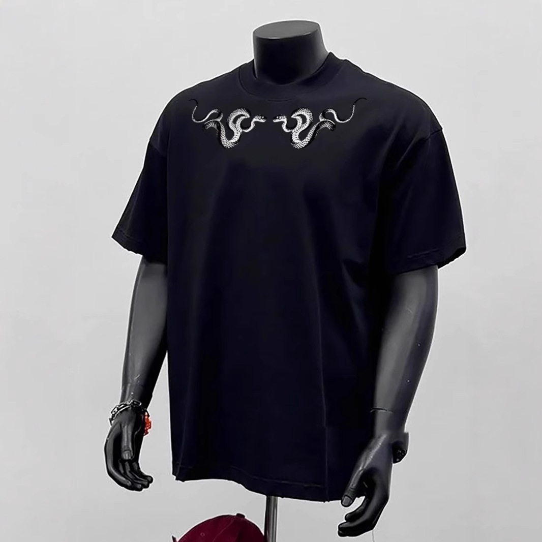 Summer Unisex Chinese Streetwear T-Shirts | Heavyweight Cotton Versatile Oversized Unique Graphic Casual Short Sleeve Tops