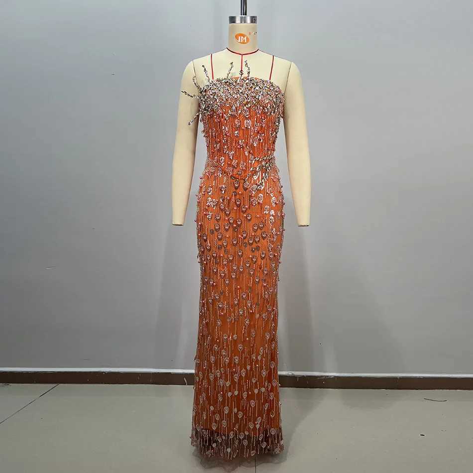 Sequin Evening Party Dress Sexy Strapless Pearls Crystals Embellished Catwalk Celebrity Prom Gown C260331