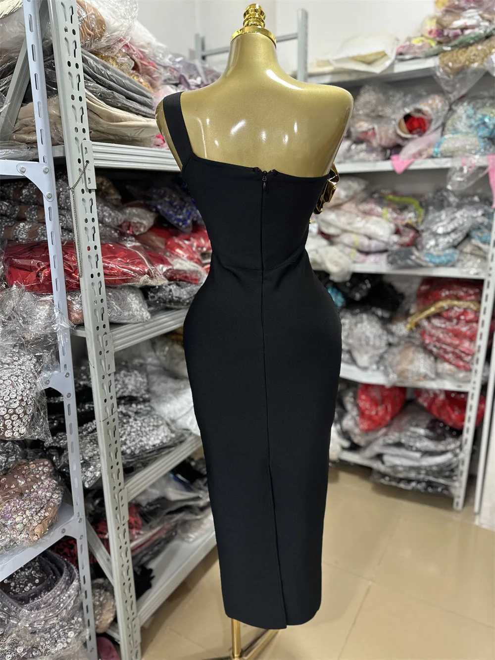 Factory Women Birthday Dress Luxury Gold Flowers One Shoulder Long Elastic Bandage Dress Celebrity Evening Party Gowns C260331