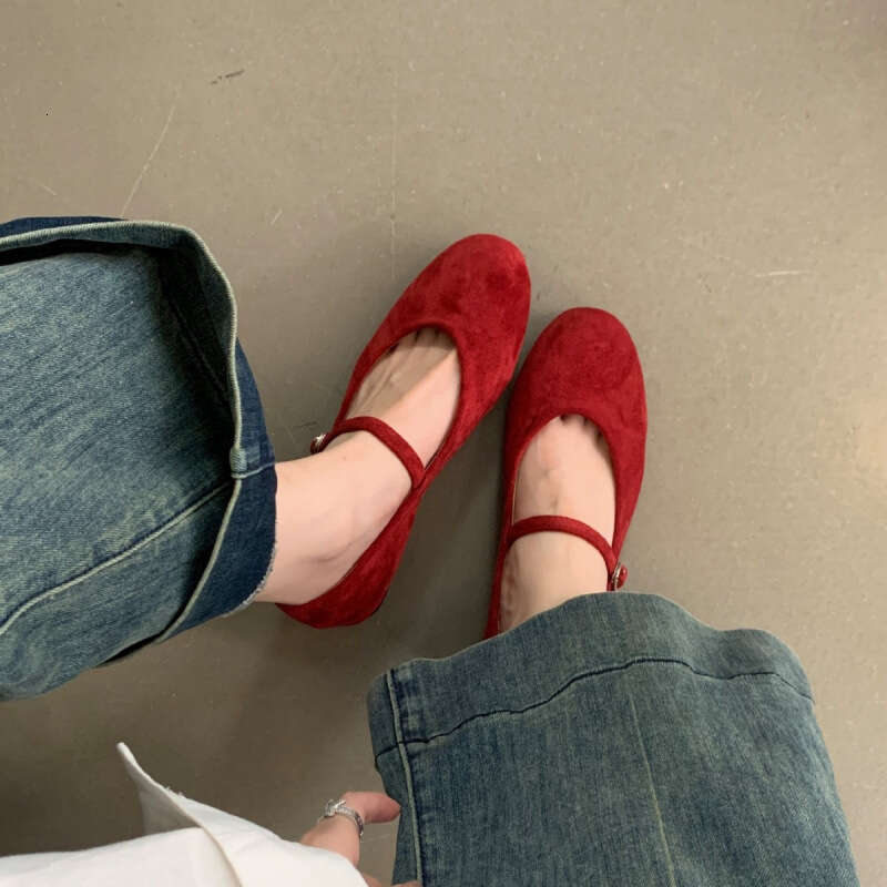 Flat Retro Little Red Single Fairy New Summer Ballet To Match Dress Mary Jane Shoes