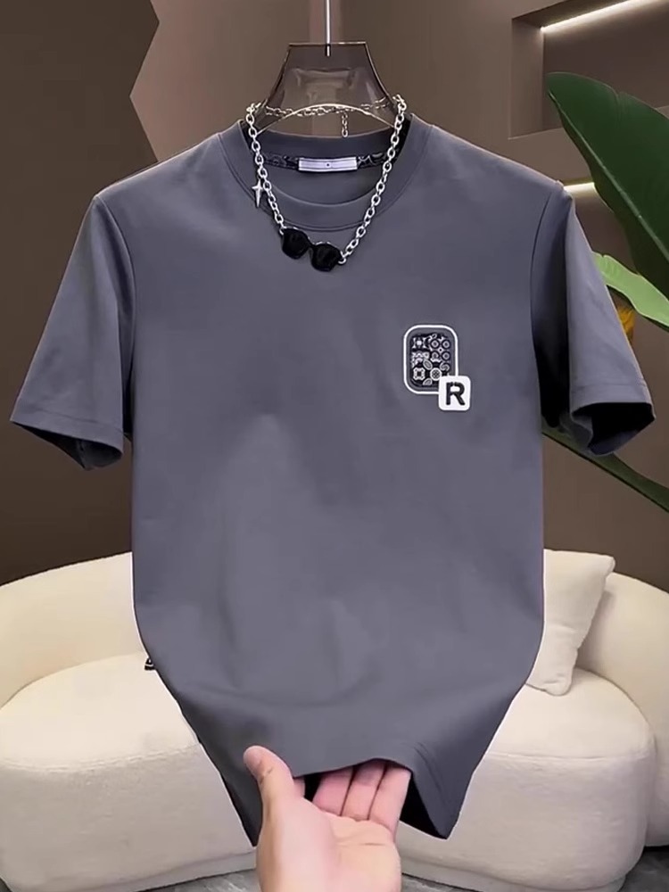 Summer New Arrivals Men's T-Shirts | Minimalist Letter Print 100% Cotton Slim-Fit Crew Neck Versatile Trendy Tops