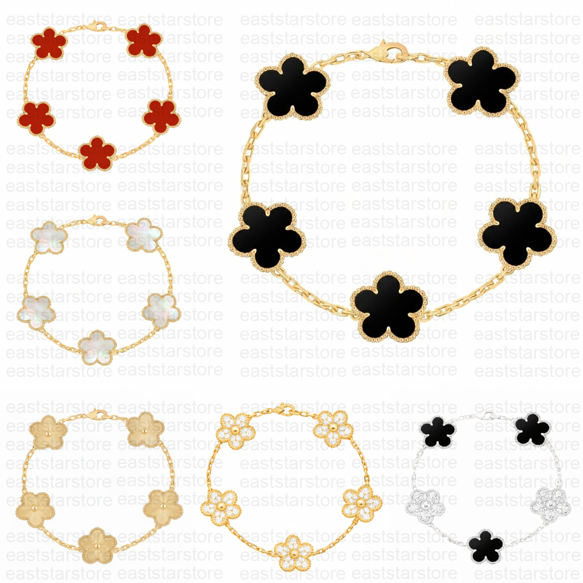 Designer Clover Bracelet Luxury jewelry Women Flower Fashion Charm Bracelets 18K Gold Silver Rose Gold Chain Plate Agate Diamond for Women Wedding Party Gifts