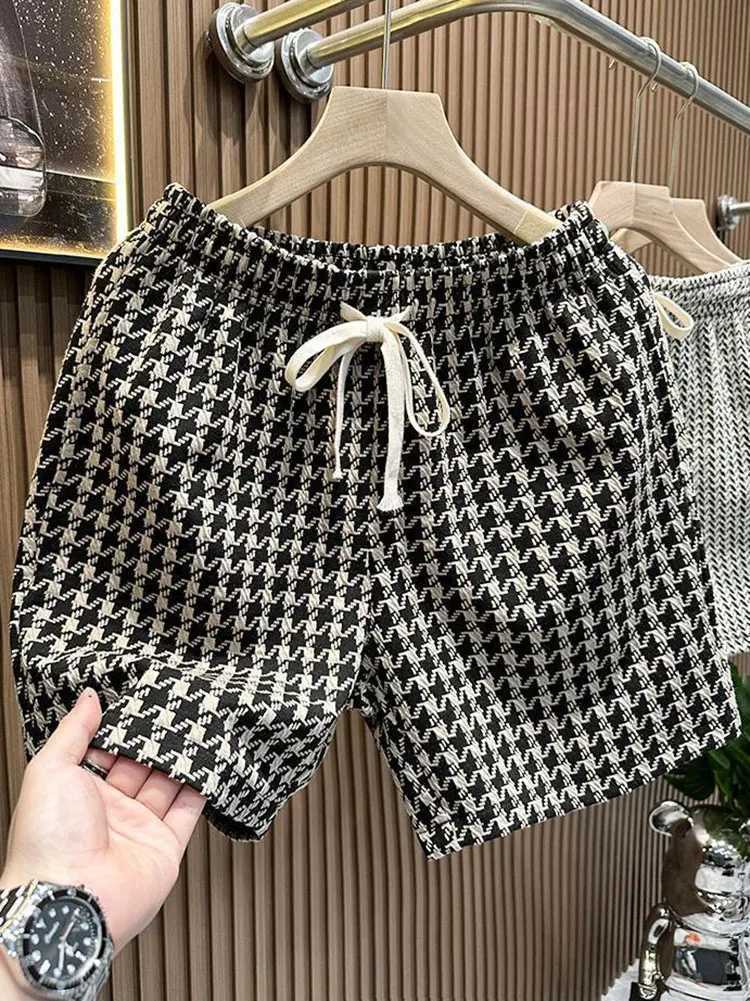 Houndstooth Casual Plaid Shorts Men Sport Loose Wide leg Gym Running Shorts Beach Baggy Board Cargo Shorts Male Z260331