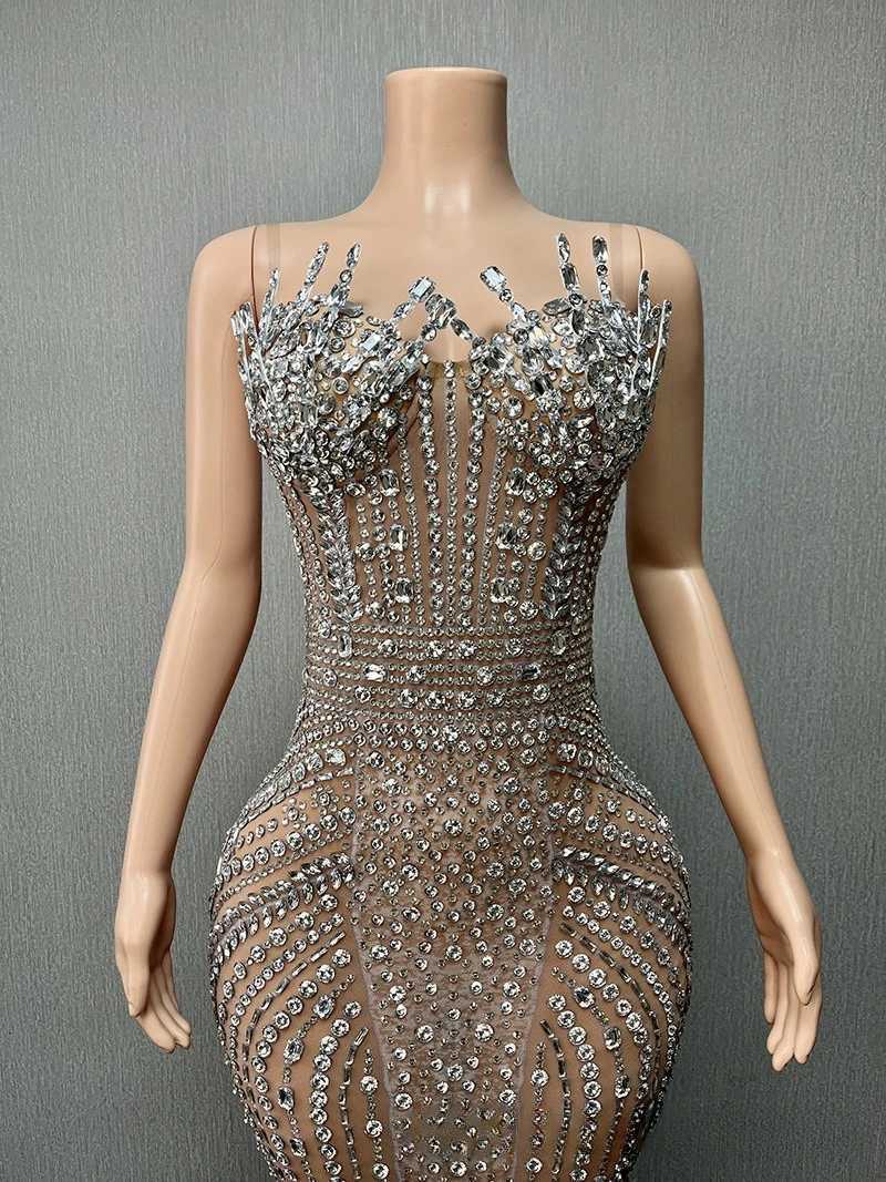 Elegant Mermaid Tube Top RhinESTone Shiny Evening Dress Important Occasion BirTHday Party Dress Model Catwalk Dress C260331