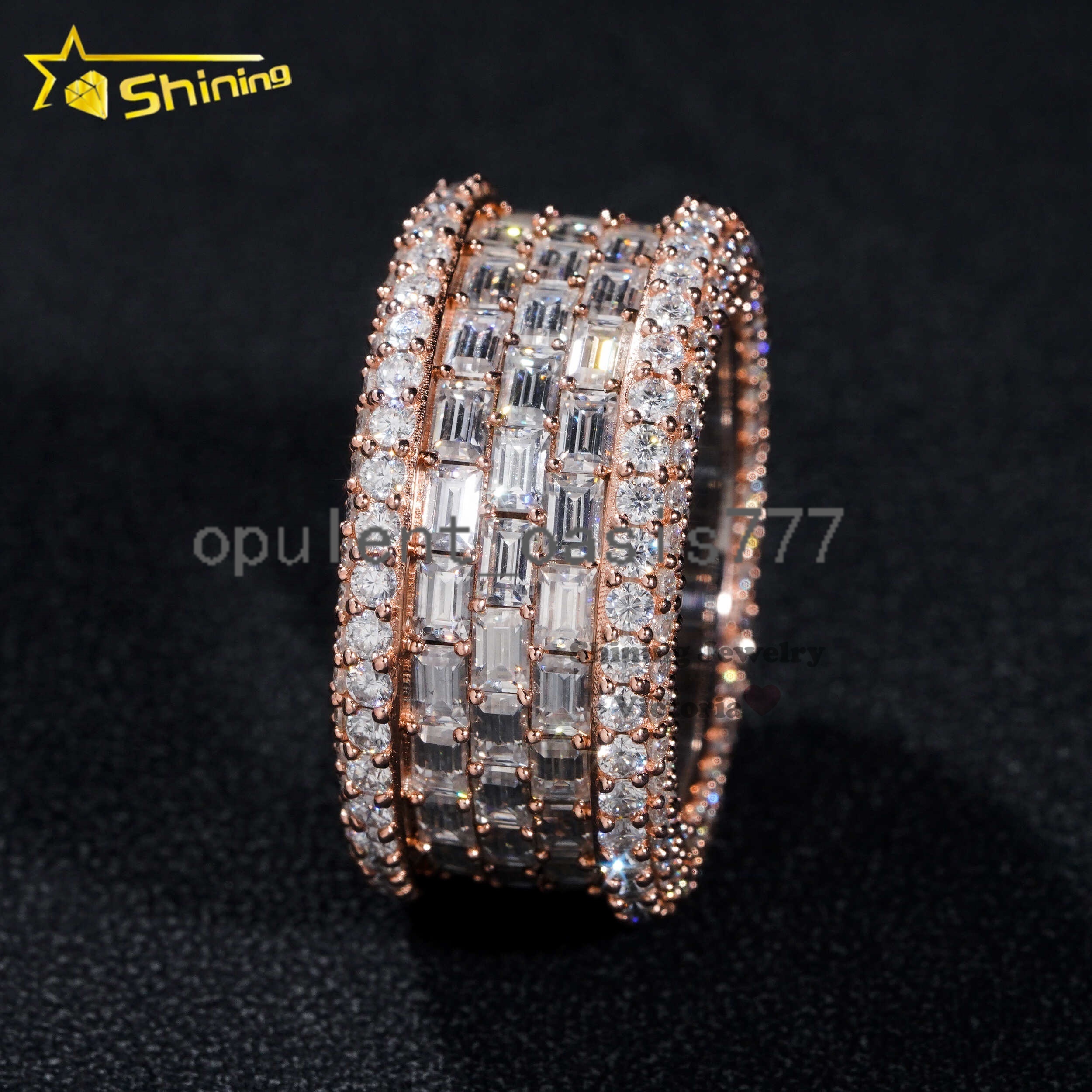 Custom Made Rose Gold Men Hip Hop 925 Sterling Silver Iced Out Moissanite Eternity Band Ring