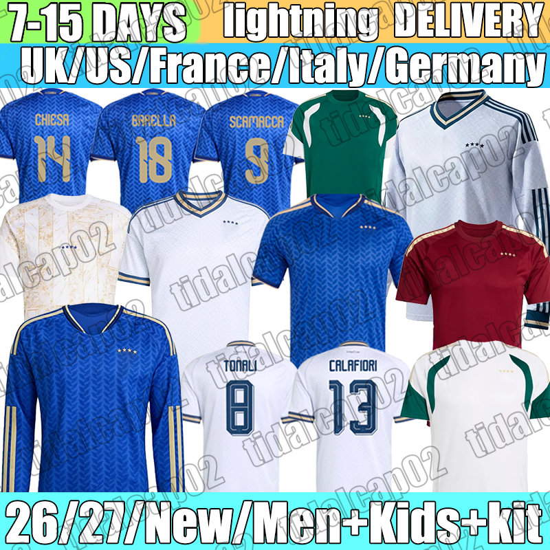 Italy Jersey Raspadori CHIESA FRATTESI BARELLA CALAFIORI Retegui maglia italia Soccer Jerseys TONALI Esposito Frattesi Bastoni 26 27 Football Shirt Men Kids Kit