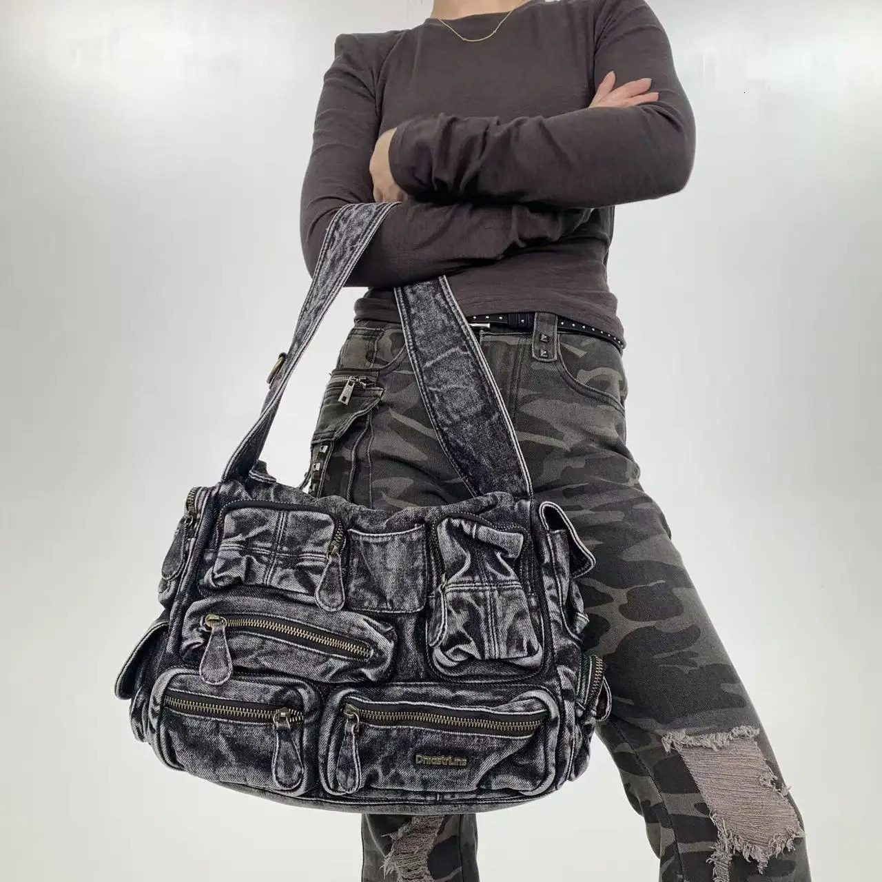 Ladies fashion Y2K vintage multi pocket shoulder bag street style personalized retro crossbody bag 260324 - view 5