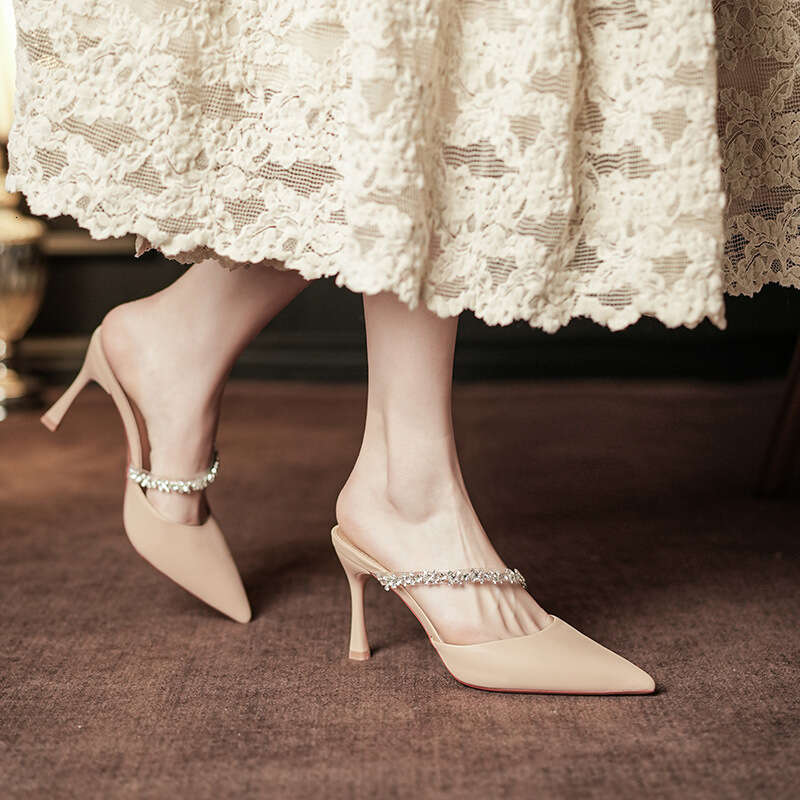 2026 High Heels Women S Single Shoes Thin Heel Pointed Closed Toe Half Slippers Outdoor Style New Elegant Versatile Sandals