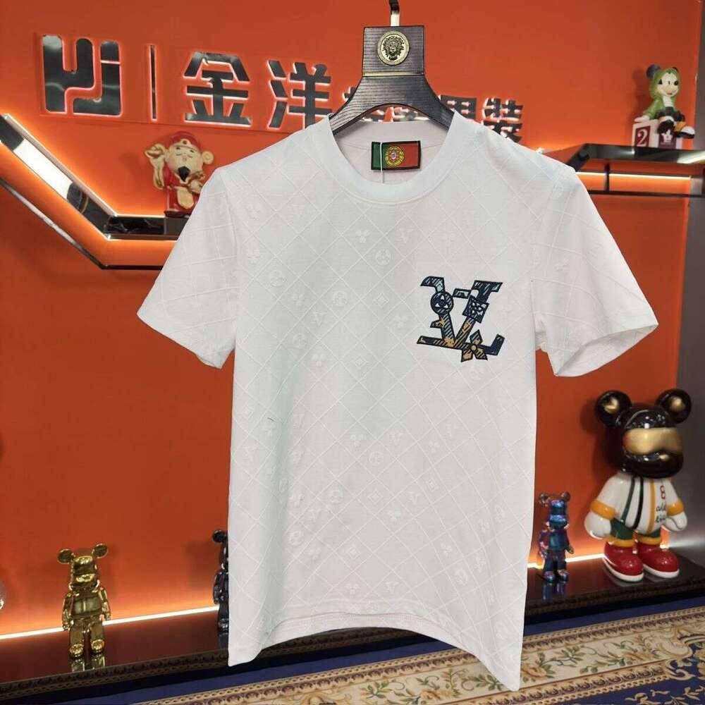 European Style 2026 New Summer High-End Embroidered Short-Sleeve T-Shirt For Men, Trendy Light Luxury Fashion Round-Neck Half-Sleeve Top Asia Size