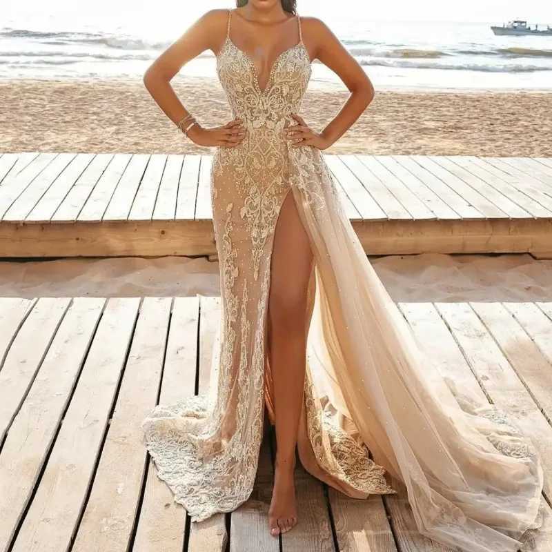 Wedding Party Dress Female Evening Elegant Sexy Deep V Neck Strap Sleeveless Sequined Long Maxi Dresses for Women 2024 C260331